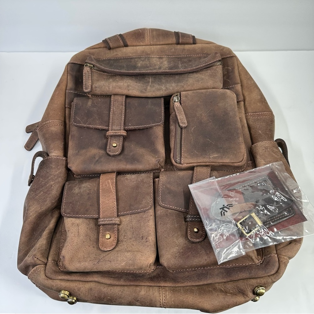 Luxeoria Genuine Leather Travel Backpack Handmade Retro Style NWT - Picture 6 of 15